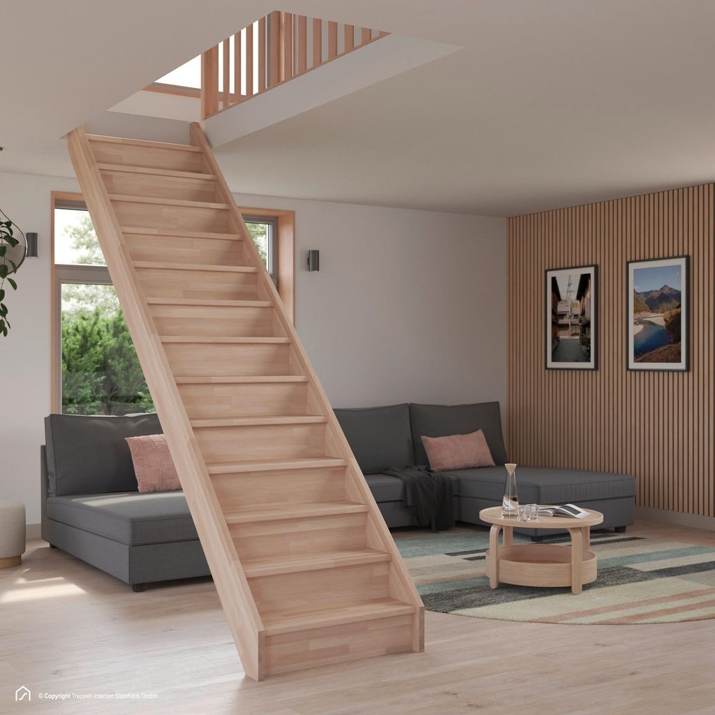 Holztreppe Intercon Casablanca | Buche | gerader Verlauf | 60 cm Breite | ohne Geländer | mit Setzstufen