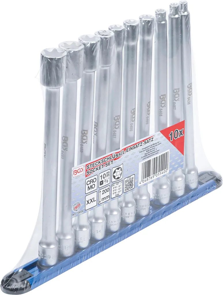 Jeu de douilles femelles Torx profil E 3/8 pouces tailles E6 à E20