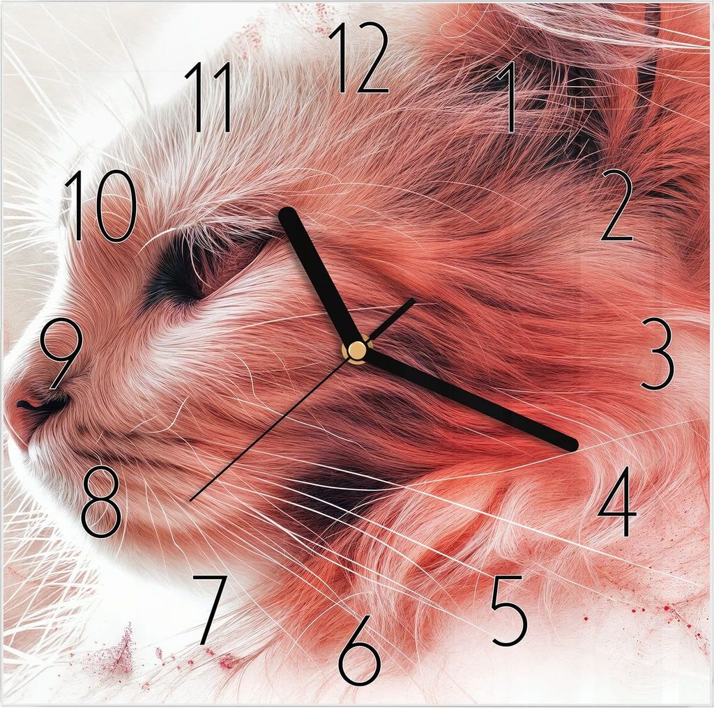 Wanduhr aus Glas mit Motiv Katze Profil Rouge- 30 x 30 cm - inkl. Aufhängesystem