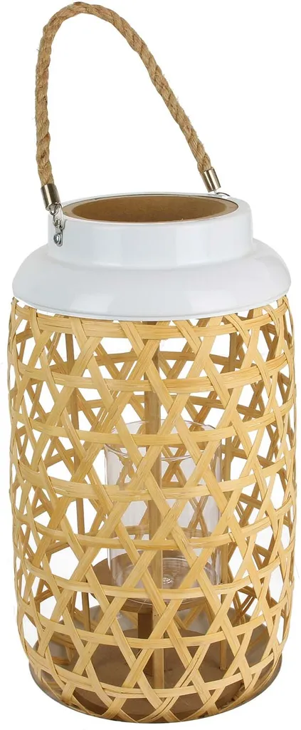 Lanterne Blanche Tressée 38.5cm - Structure Artisanale et Anse Mobile
