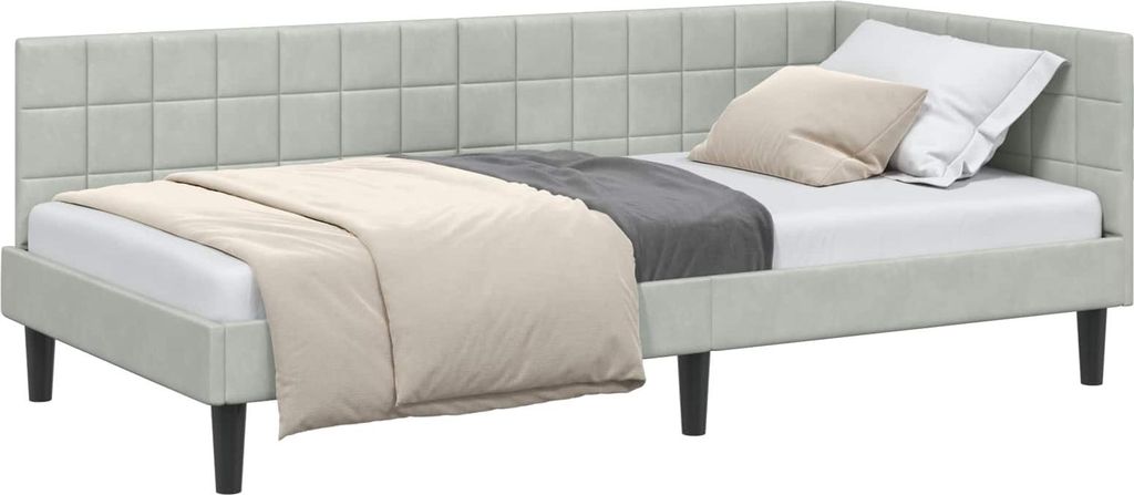 Eckbettgestell mit Kopfteil Hellgrau 90 cm x 200 cm Samt
