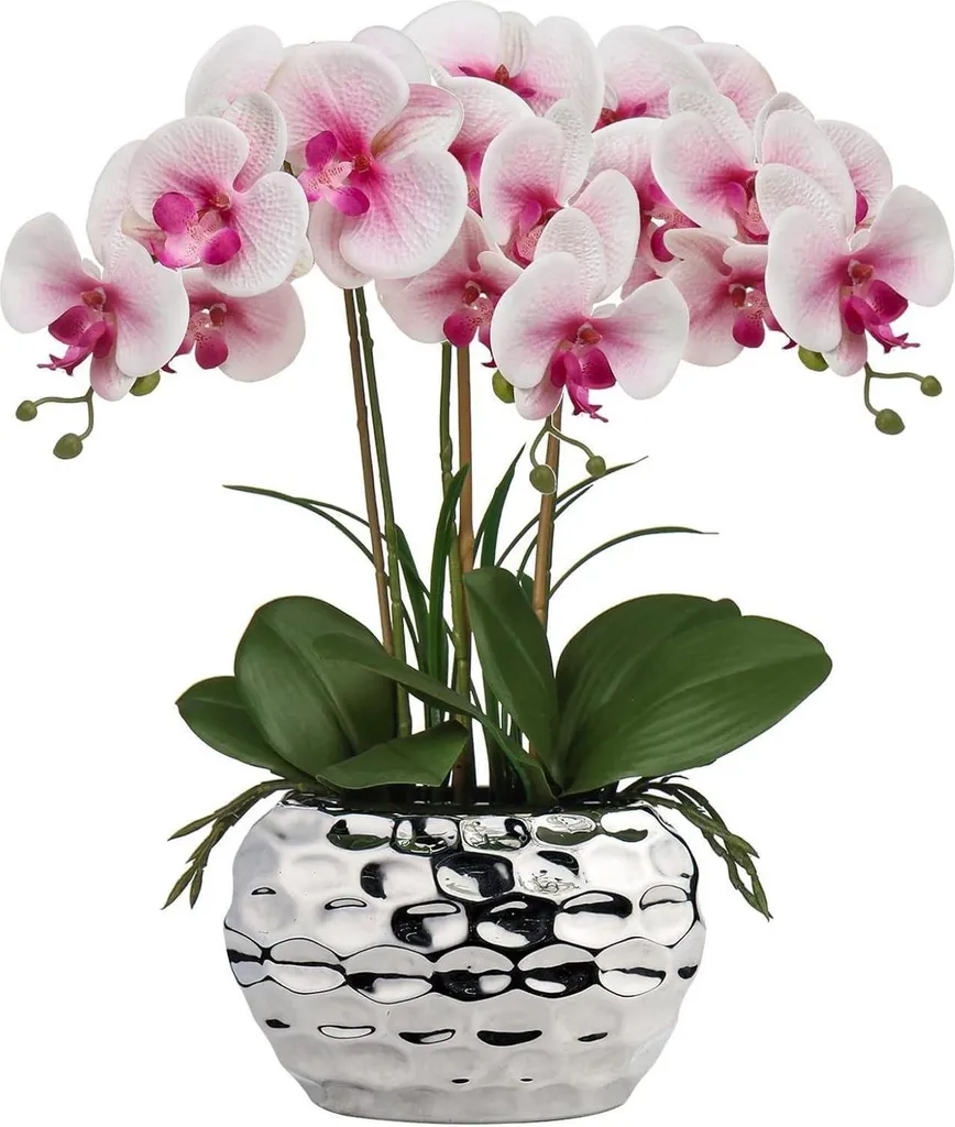 Plante artificielle orchidée rose Phalaenopsis 44cm avec pot design