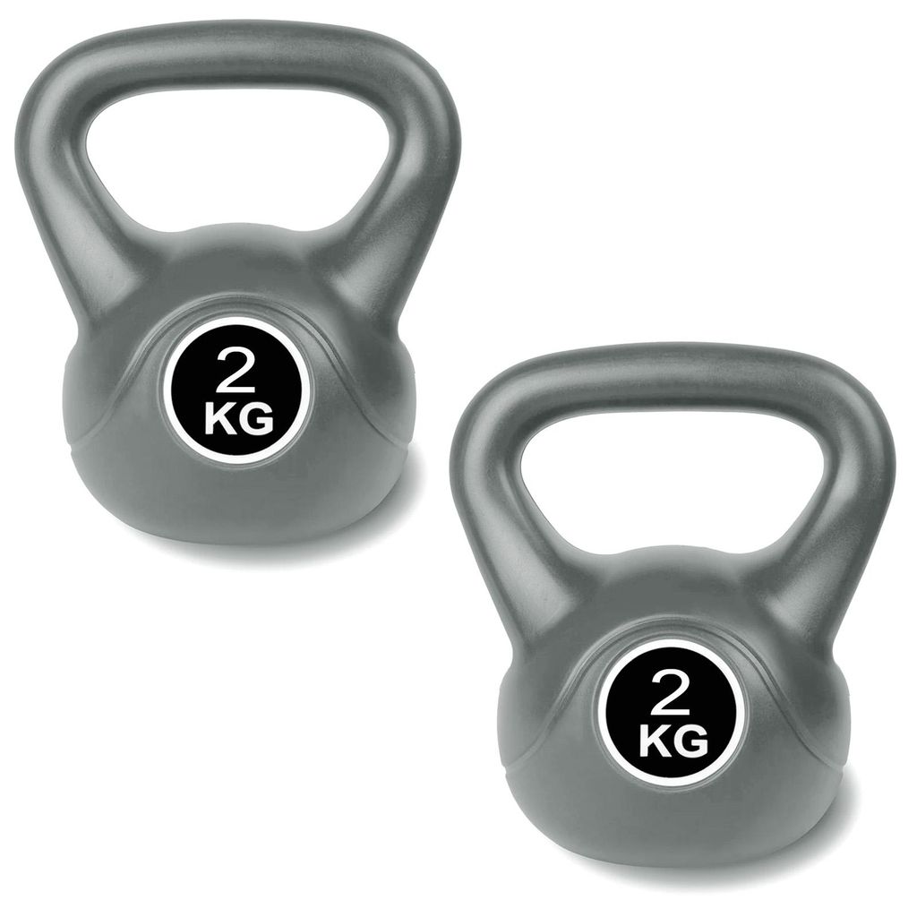2er Set Kugelhantel 2kg Grau Kettlebell Schwunghantel Produktbild 