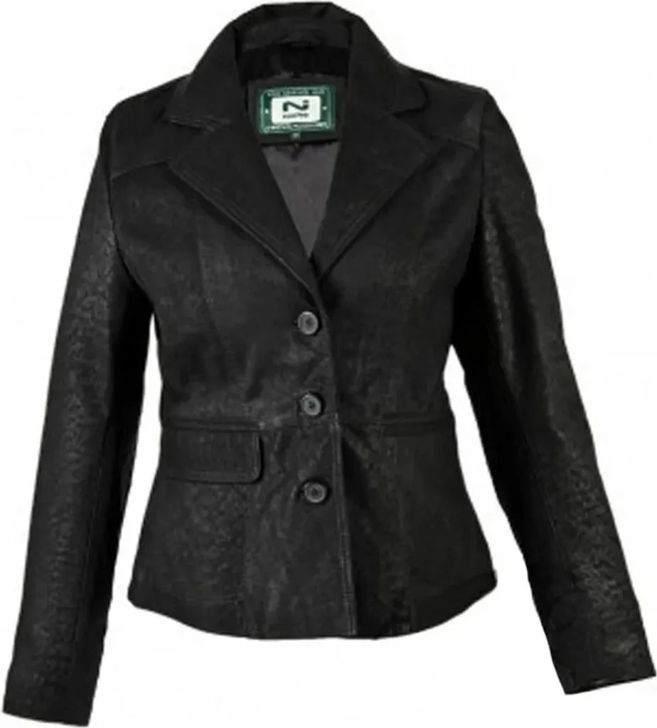 Blazer Cuir Noir Femme EL484 : La Veste Idéale pour le Bureau et Sorties