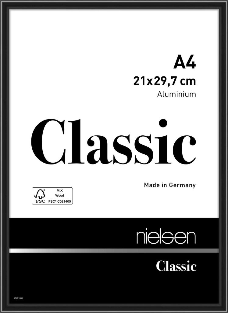 nielsen Aluminium Bilderrahmen Classic, 21x29,7 cm (A4), Eloxal Schwarz Glanz