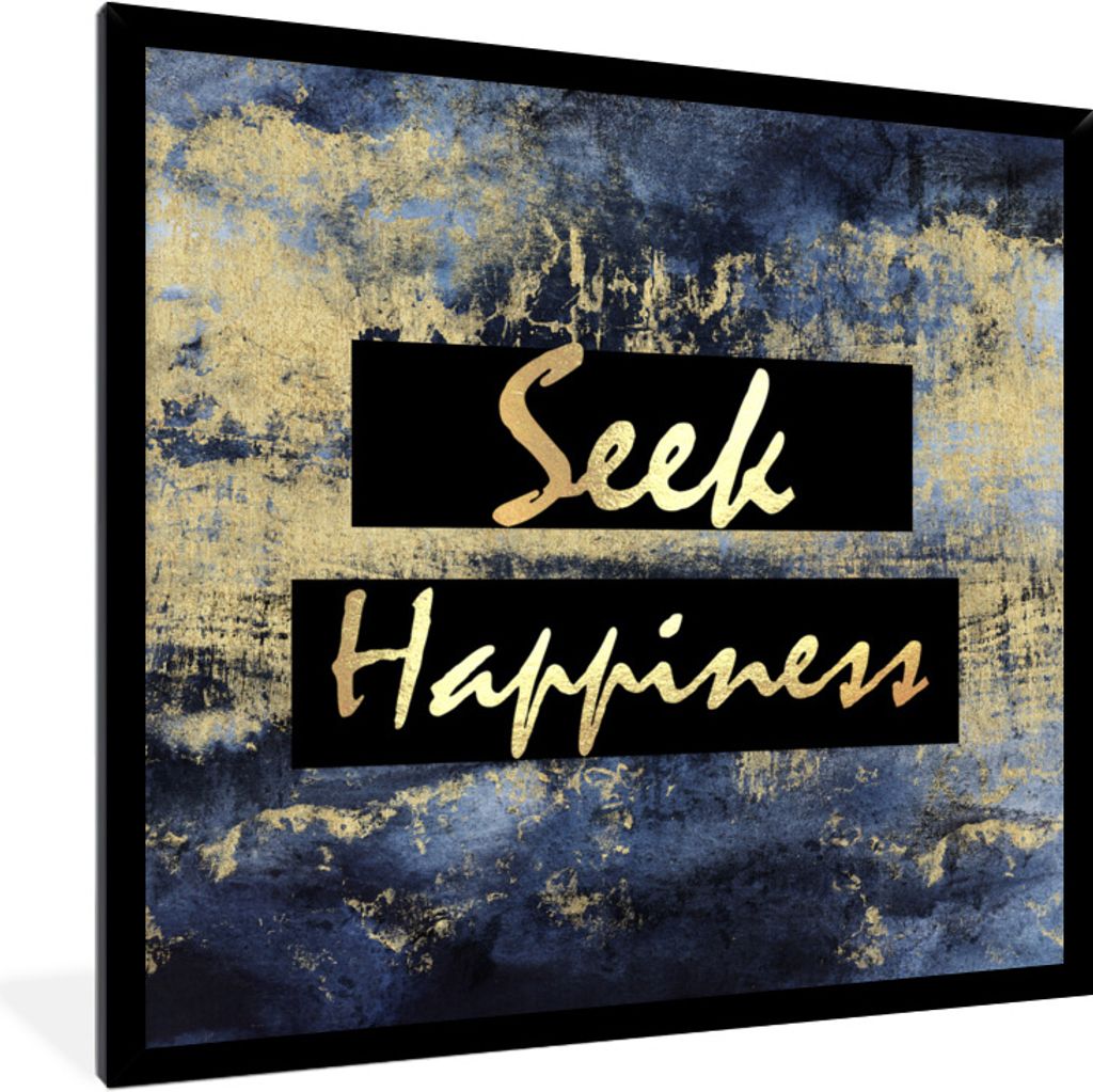 MuchoWow Gerahmtes Poster Zitat - Glück - Gold - Blau 40x40 cm - Poster mit Schwarzem Bilderrahmen Wandposter Rahmen Foto Bilder - Mit Rahmen - ...