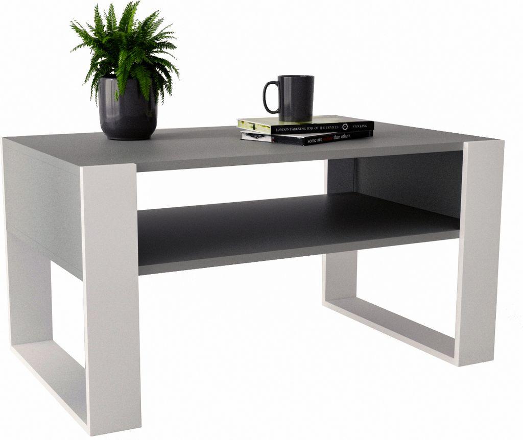 Couchtisch KARO 92 Wohnzimmertisch rechteckiger Kaffeetisch aus Holz Modern Teetisch 92 x 53,6 x 45cm Holz Grau / Weiß