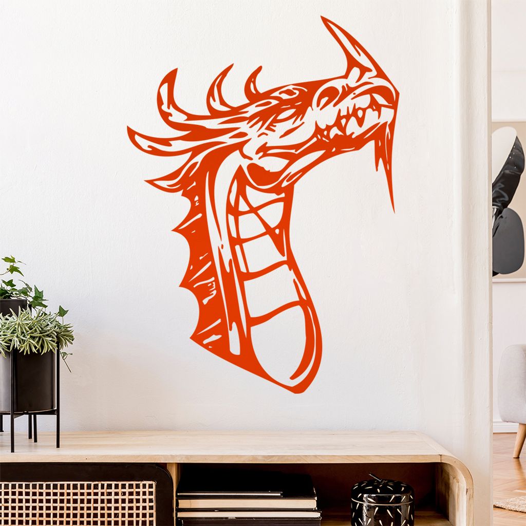 Drachen Kopf Wandtattoo in 6 Größen - Wandaufkleber Wall Sticker - Dekoration, Küche, Wohnzimmer, Schlafzimmer, Badezimmer