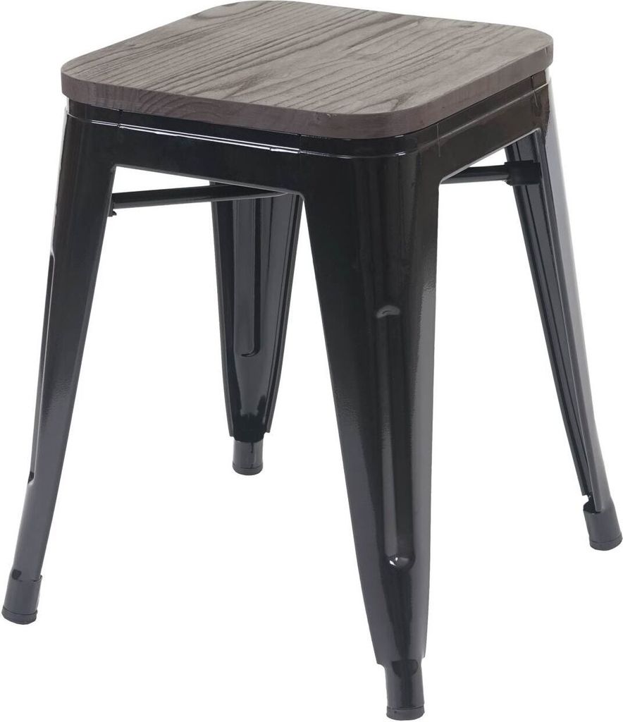 Hocker MCW-A73 inkl. Holz-Sitzfläche, Metallhocker Sitzhocker, Metall Industriedesign stapelbar schwarz