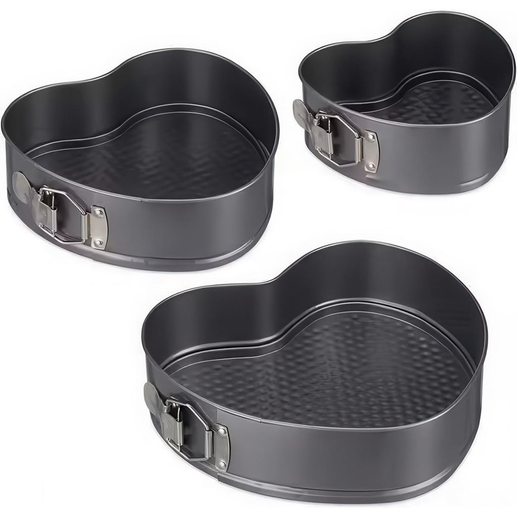 3-teiliges Set Backform Herz, Edelstahl Kuchenform,Ø 20/22/24,Antihaftbeschichtung,Antihaftbeschichtet & Auslaufsicher, Kohlenstoffstahl Tortenform