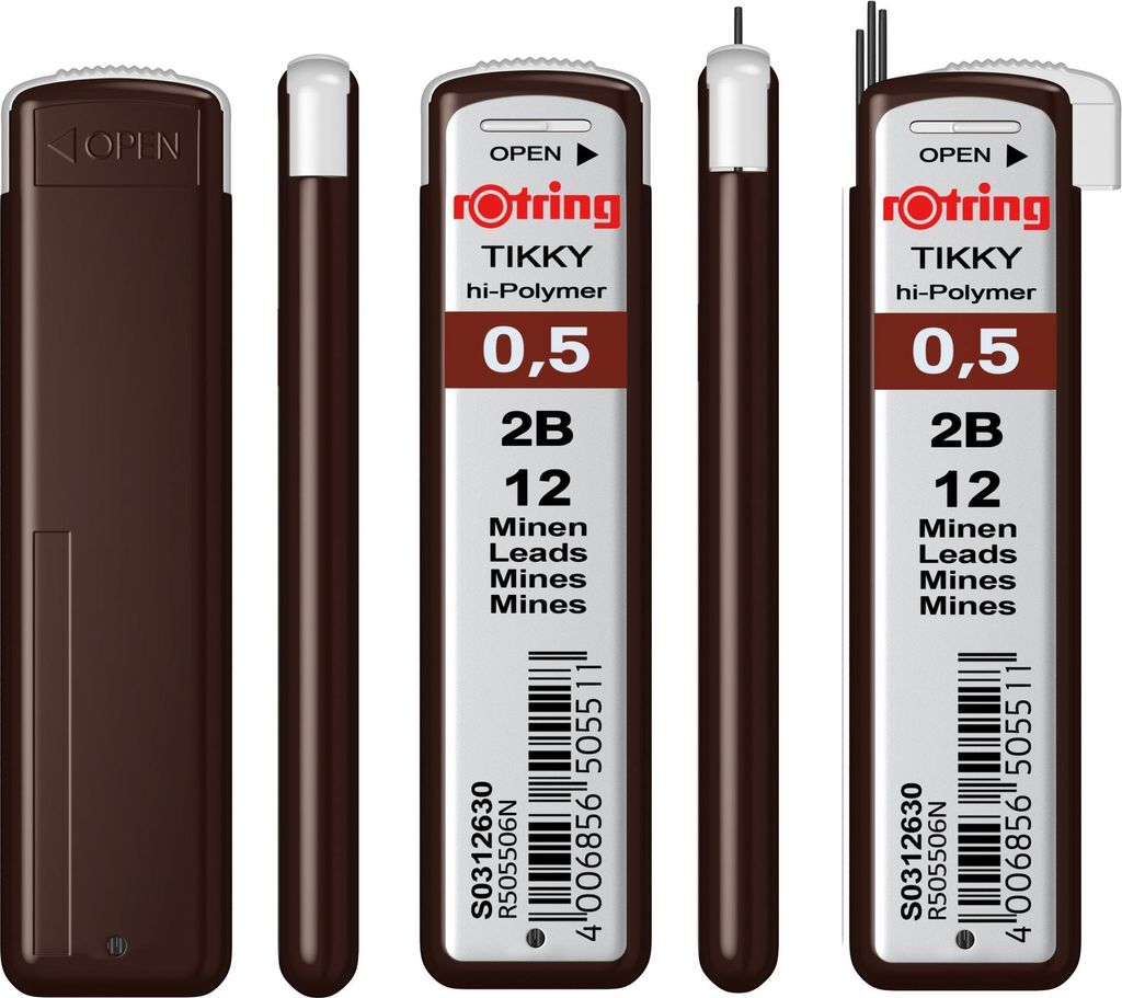 ROTRING Feinmine Dose Feinminen 12 Stück 0.5 2B Produktbild 