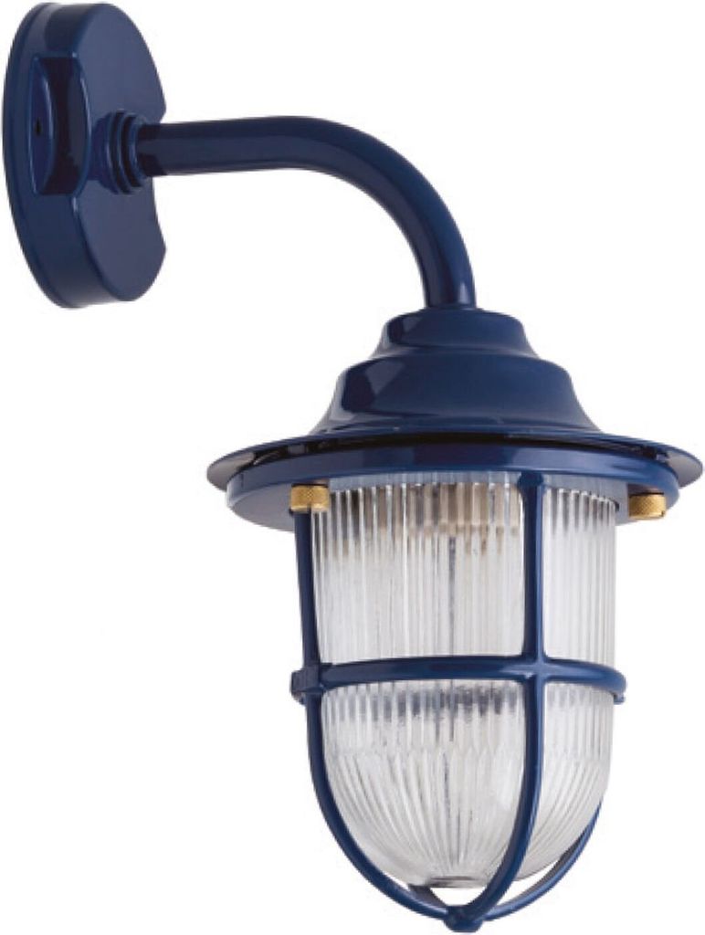 Außenleuchte Wand Messing Glas H: 31 cm IP64 Blau E27 Maritim Wandlampe außen Wandlaterne Hof