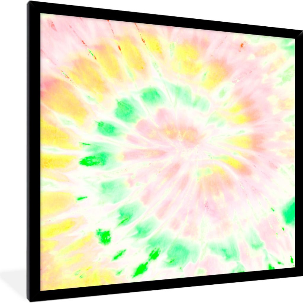 MuchoWow Gerahmtes Poster Sommer - Krawattenfärbung - Weiß 40x40 cm - Poster mit Schwarzem Bilderrahmen Wandposter Rahmen Foto Bilder - Mit Rah...
