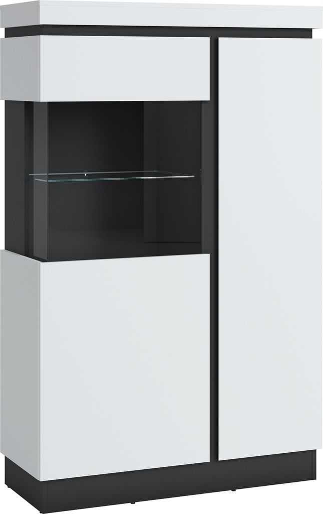 Stauraumvitrine >CAMPANIA< 2 Türen, Alpinweiß / Anthrazit Nachbildung - 104x164x40cm (BxHxT)