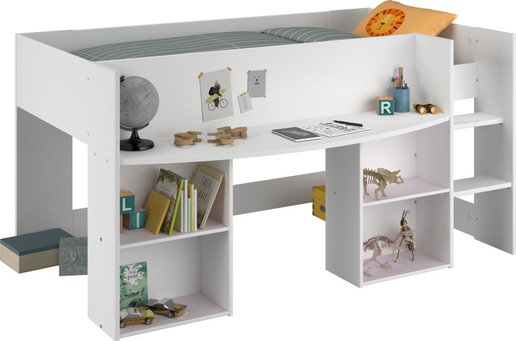 Lit mezzanine Parisot Pirouette 1, blanc/gris ou rose, 90 x Image du produit 