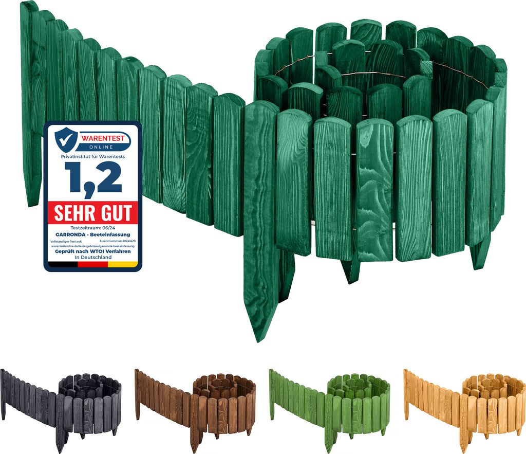 Garronda Beeteinfassung Holz Rollzaun Gartenzaun imprägniert Flexibler Rollborder Rasenkante Palisade Umzäunung für Garten Länge: 200 cm GD-004...