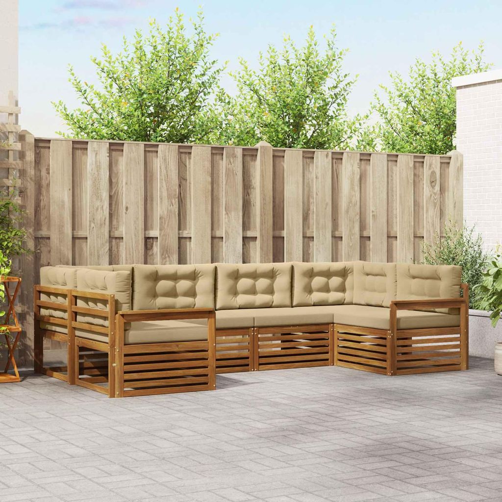 (Robust Möbel)Sofagarnitur - CLORIS - Balkonmöbe/Sitzgruppe - 6 pcs - Moderne Design - Natur und Beige Massivholz Akazie - Gartensofas NeuMö...
