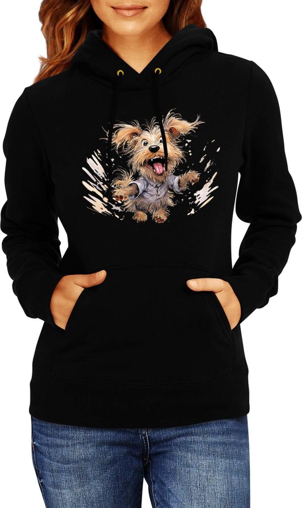 Damen Kapuzenpullover Funny Dogs Breeds Yorkshire Terrier Dog Breed, Lady XS / Schwarz
