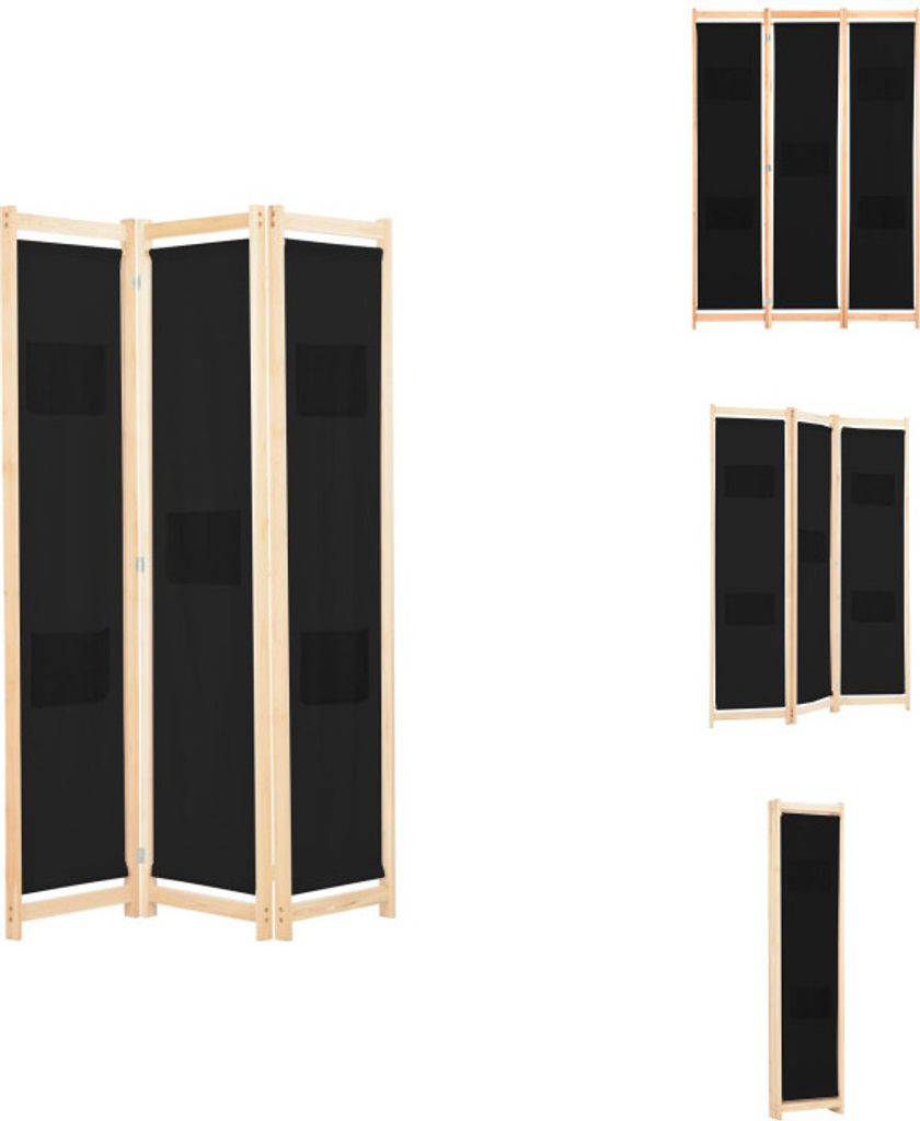 vidaXL 3-teiliger Raumteiler Schwarz 120 x 170 x 4 cm Stoff - Raumteiler