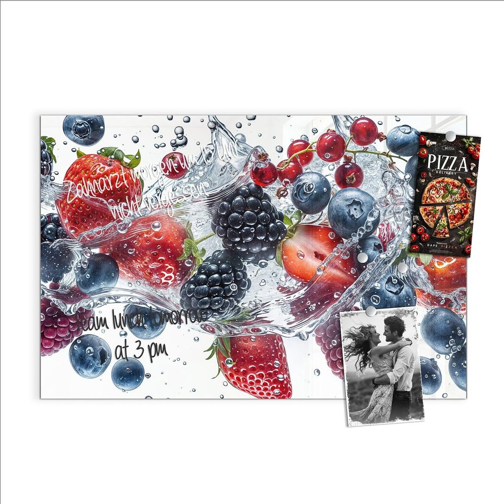 Magnettafel 90x60cm Pinnwand Whiteboard beschreibbar - Beeren im Wasser