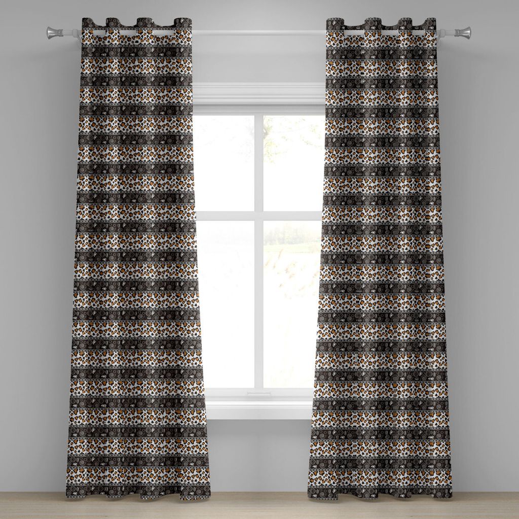 ABAKUHAUS afrikanisch Ösenvorhang, Traditionelle Grenze-Gepard-Haut mit abstrakten Spiralen und Kreisen, Dekorative 2-Panel-Fenstervorhänge, 280 ...