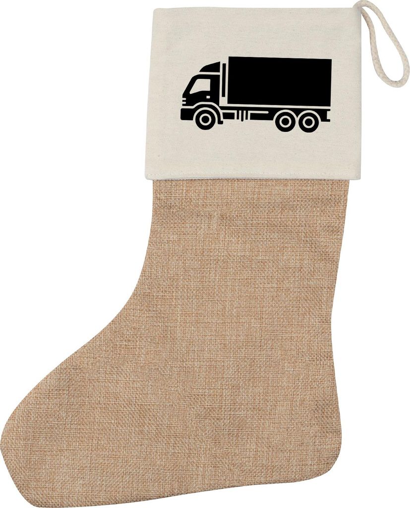 Huuraa Weihnachtsstrumpf LKW Lastkraftwagen Beige Jute Kaminstrumpf Geschenkidee