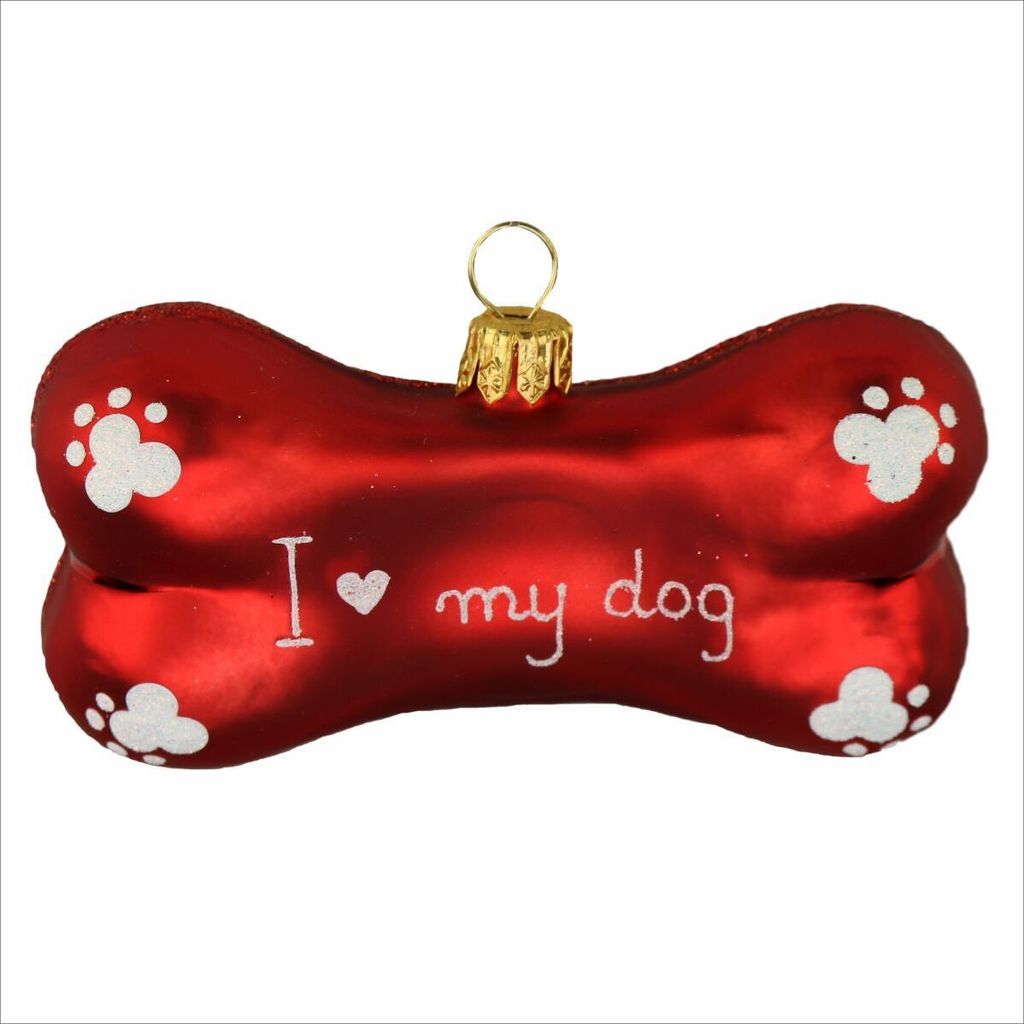 440s Christbaum-Hänger Hundeknochen rot I love my dog | PP-1706R