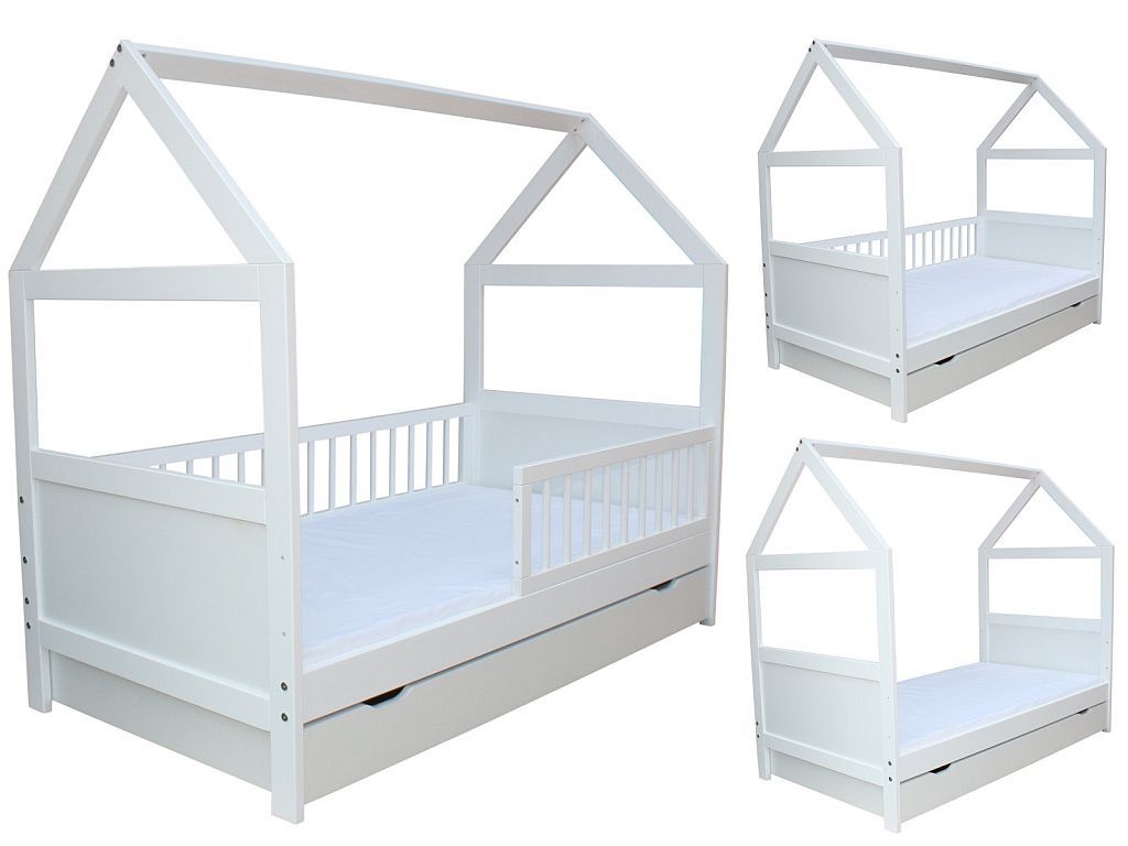 Kinderbett Juniorbett Bett 140x70 cm mit Schutzgitter Schaumstoffmatratze Weiss 