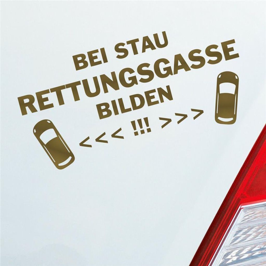 Auto Aufkleber Bei Stau Rettungsgasse bilden! Feuerwehr Leben retten 19x9 cm Gold Sticker Heckscheibenaufkleber