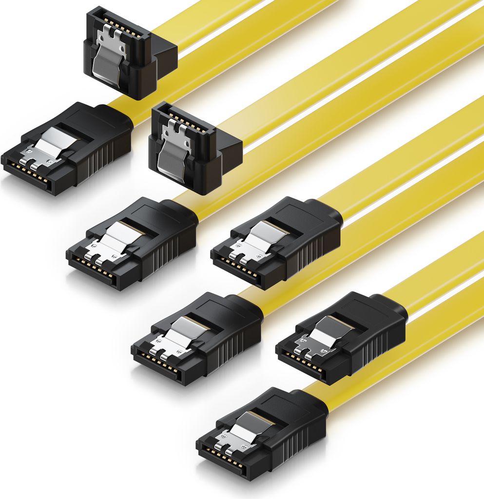 deleyCON 4x 50cm SATA III Kabel S-ATA 3 Datenkabel 6 GBit/s Verbindungskabel Anschlusskabel für HDD SSD - Metall-Clip - 2X Gerade zu Gerade + 2X 9...
