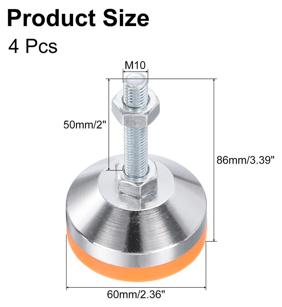 4 Stš¹ck Verstellbare Schwerlast-Nivellierfš¹?e, 60mm/2,36" Durchmesser Basis M10 x 50mm Gewinde Rutschfeste Sto?d?mpfende M?bel-Nivellierbeine...