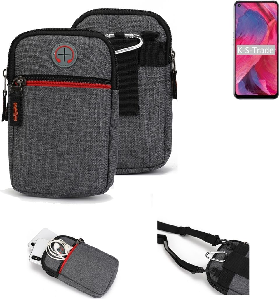 K-S-Trade Holster Gürteltasche kompatibel mit Oppo A74 5G Handy Tasche Schutz Hülle grau Zusatzfächer 1x