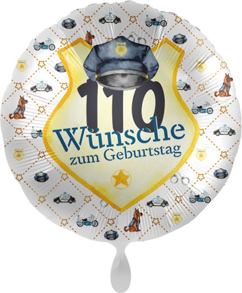 Polizei Geburtstags Folien Ballon 110 Wünsche zum Geburtstag
