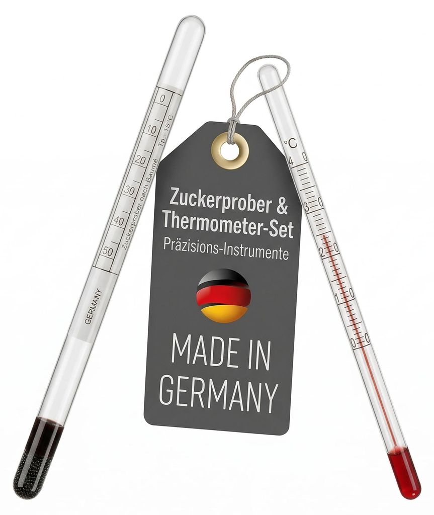 Zuckermesser Set mit Saccharometer und Glas Thermometer 0–50° Zuckerwaage Baumé mit Glasthermometer 11,5cm 0-40°C Ideal für Speiseeis Sorbet ...