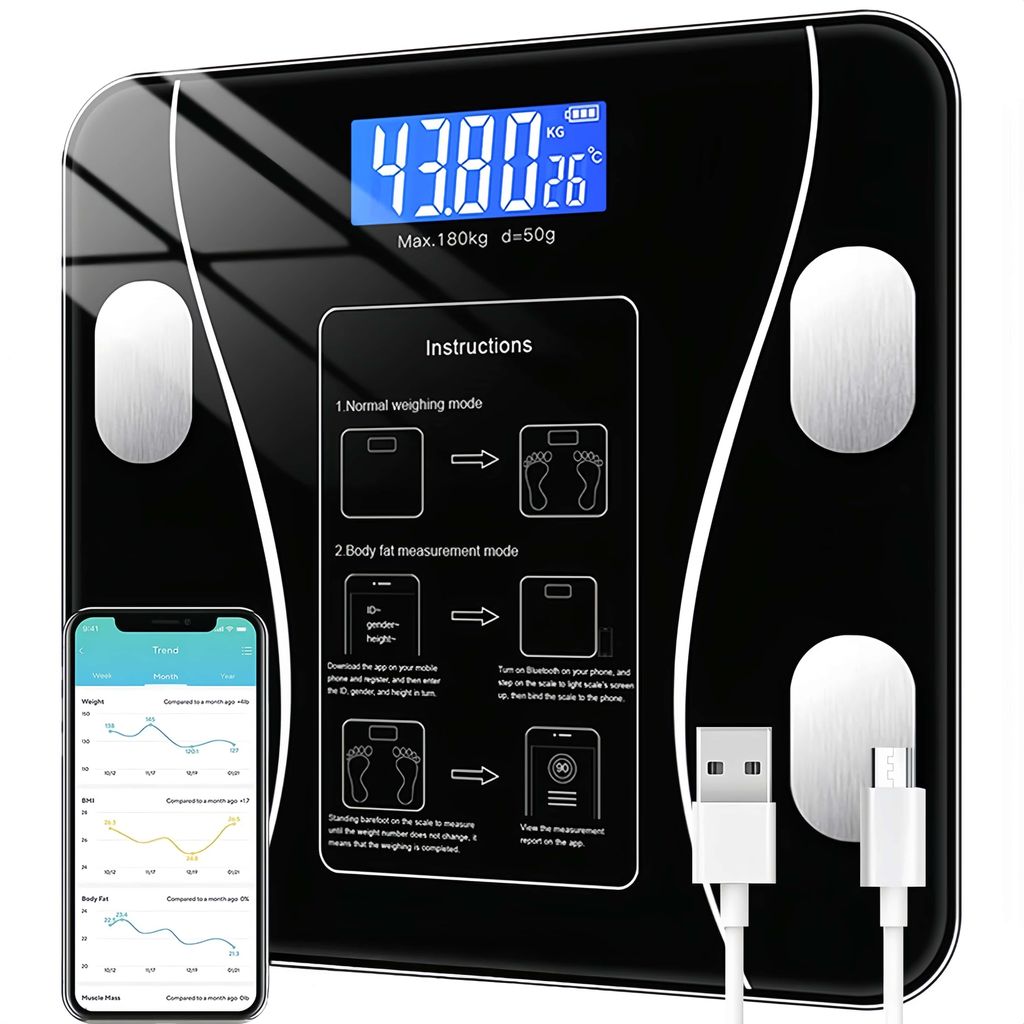 Personenwaage Digital, Körperfettwaage, mit BMI-Messung und Produktbild 