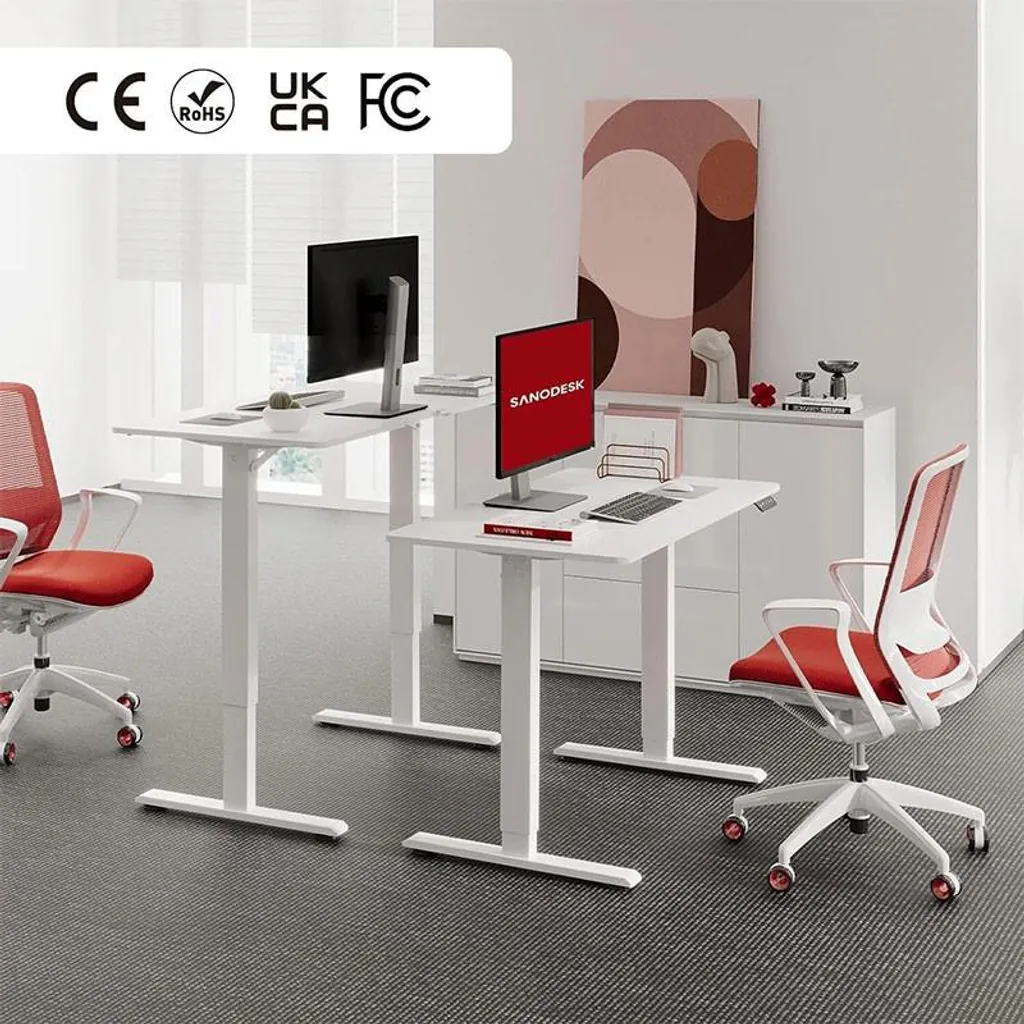 Bureau assis-debout blanc 110x60 cm table ergonomique réglable QS1W