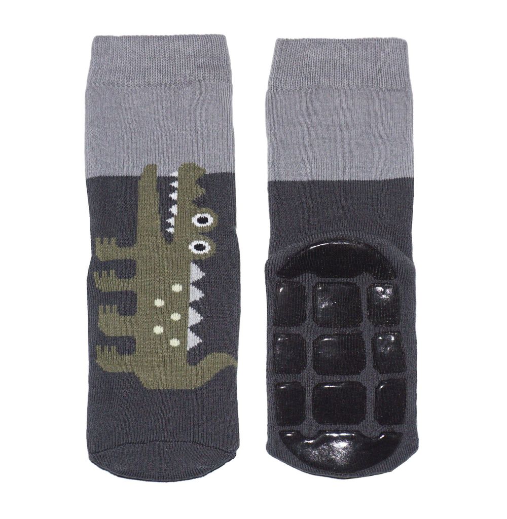 Kinder ABS-Socken aus Baumwolle Ferne Reise Dunkelgrau Krokodil Größe 27-30