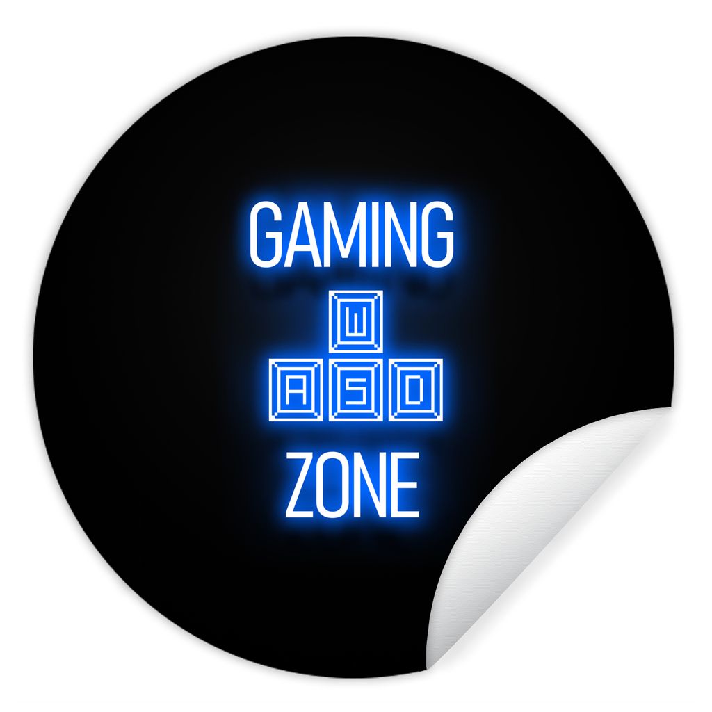 MuchoWow Runde Wandtattoo - Wandsticker Tapete Aufkleber Spiele - Text - Spielzone - Neon - Blau Ø 100 cm Selbstklebend und Repositionierbar - W...