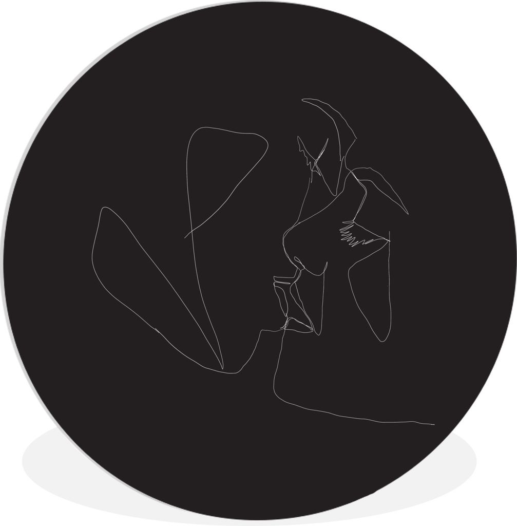 MuchoWow Rundes Wandbild - Runde Bilder Paar - Linienkunst - Liebe Ø 30 cm Kreis Wanddekoration Kunststoff - Wandkreis - Wandschmuck - Schlafzim...