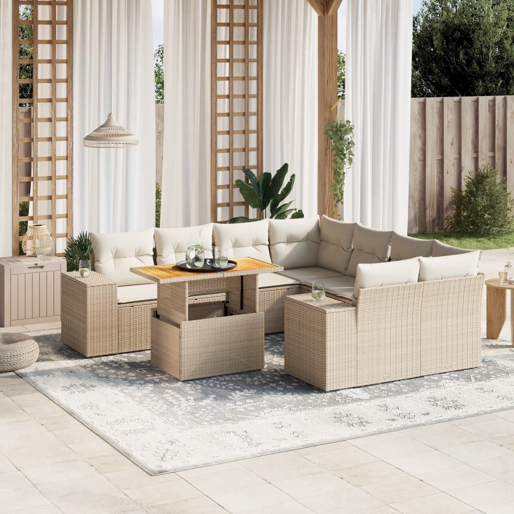 Maison Exclusive - 9-tlg. Garten-Sofagarnitur mit Kissen Beige Poly Rattan
