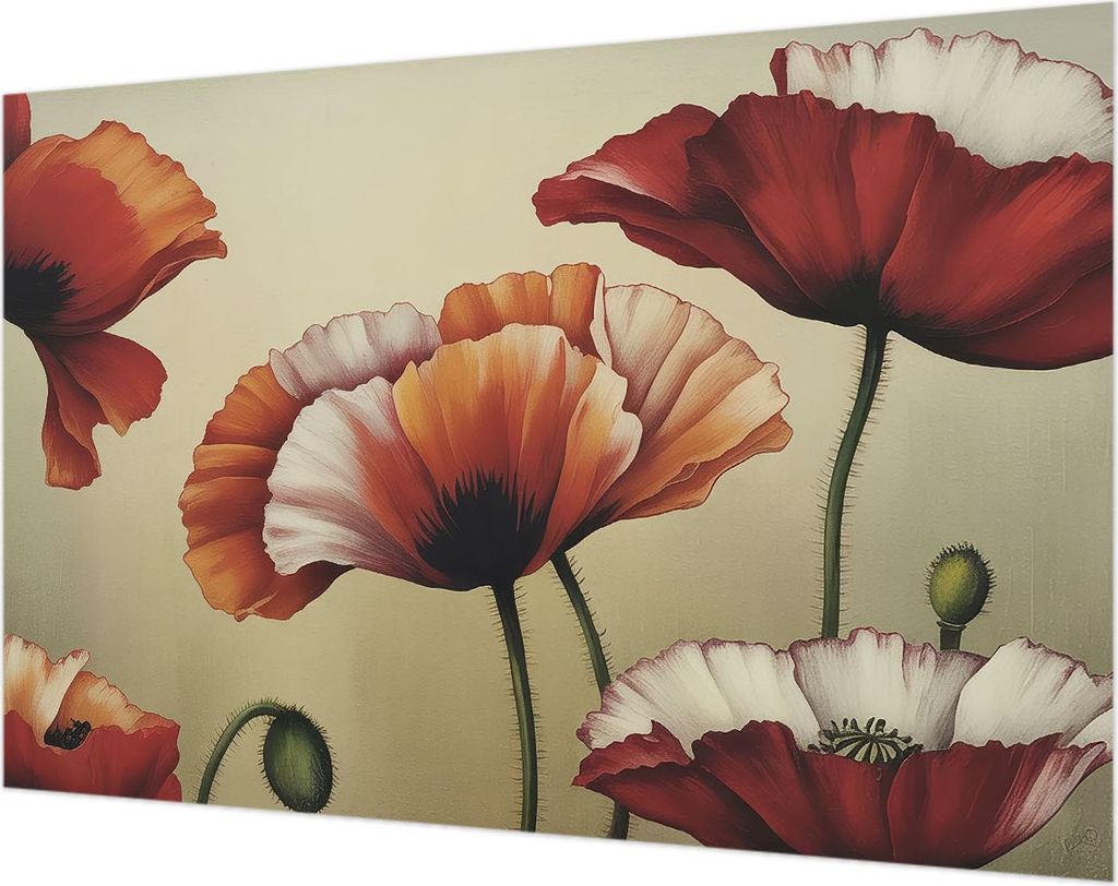 Wandtapete - Dekorative Tapete für Wohnzimmer- Tapetenfolie für Wanddekoration - 104x70 cm - Fröhliche Mohnblumen