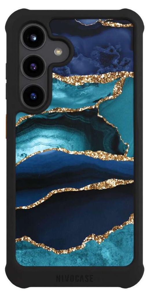 NIVOCASE Hülle für Samsung Galaxy S24 Stoßfeste Handyhülle NIVOmax Case Schwarz Glitzer Look Marmor Trends