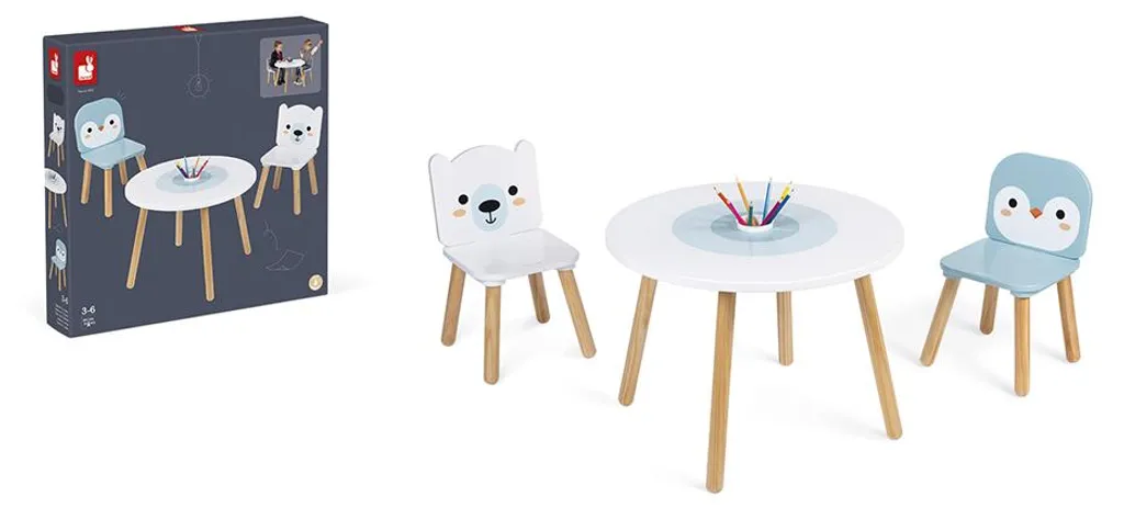 Table de jeu enfant stable et chaises bois faciles à nettoyer - Set Polar