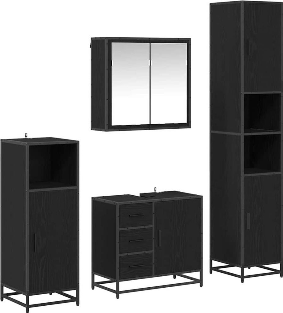 Badezimmermöbel-Set 4 pcs Schwarz Eichen-Optik Holzwerkstoff