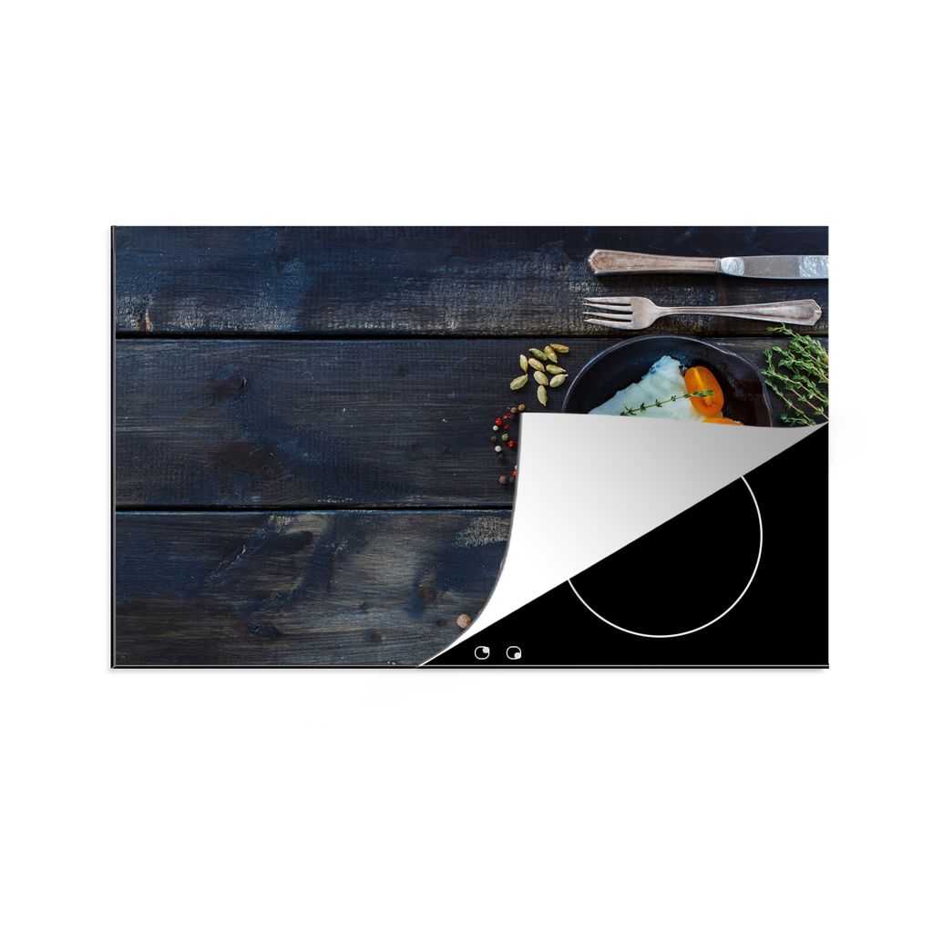 KitchenYeah Herdabdeckplatte Ei - Kochen - Frühstück , 80x52cm, Küche Deko, Glaskeramikkochfeld Herdabdeckung, Abdeckplatte fùr Kochfeld