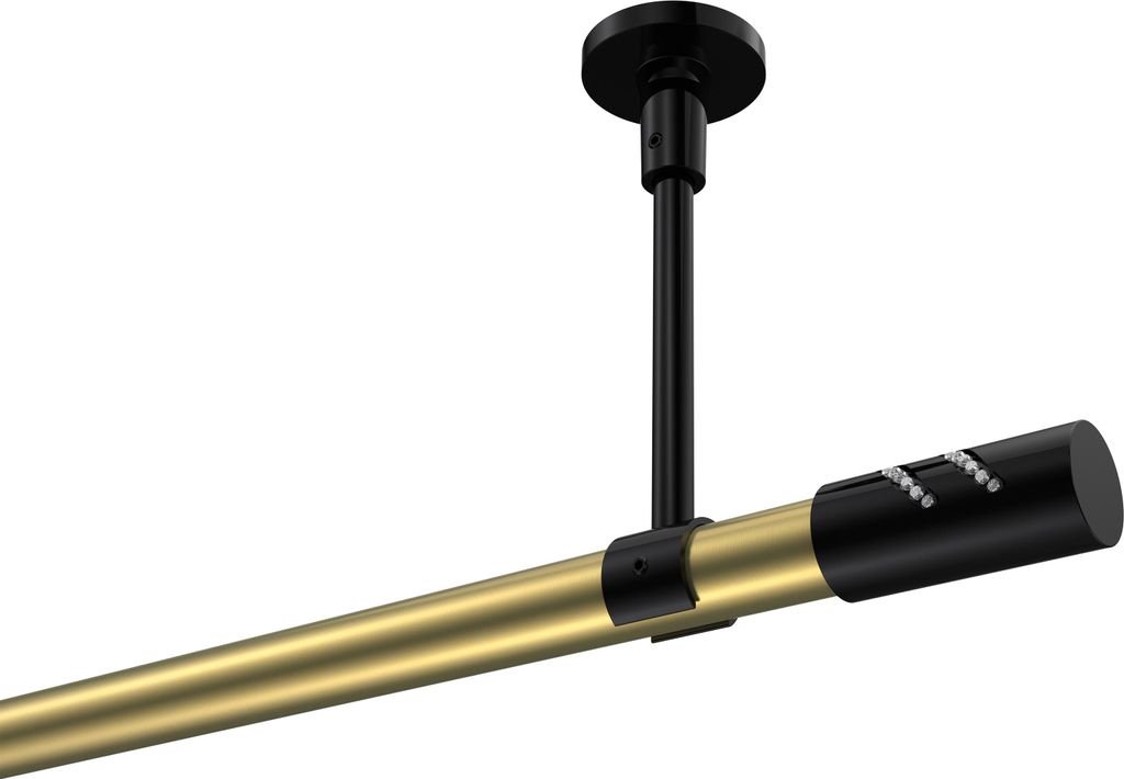 Interdeco Gardinenstange / Vorhangstange Messing-Optik / Schwarz, Typ Sonette Zoena (Glitzerzylinder) ohne Ringe, Deckenmontage, 20 mm Ø 1-läufig...