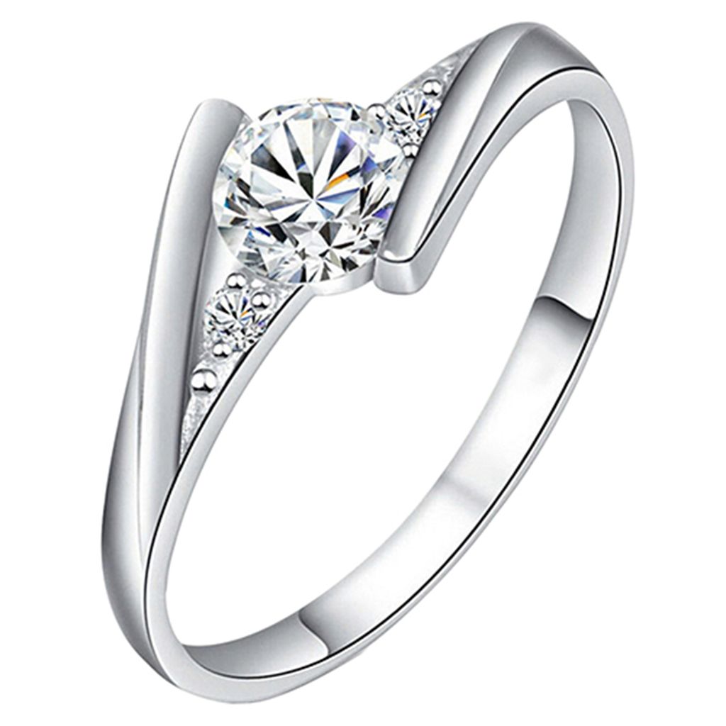 Schicker Damen-Verlobungs-/Ehering mit kubischem Zirkon, Sterling-Silber plattiert, Legierung-US 6