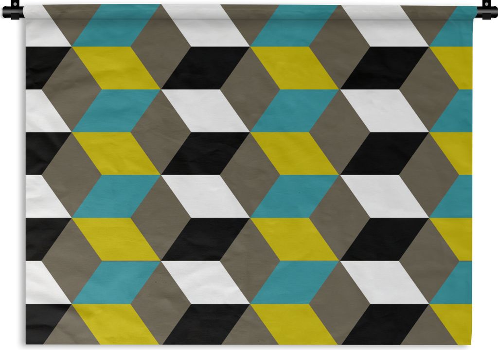 MuchoWow Wandteppich Wandbehang Blöcke - Muster - 3D 90x67.5 cm Tapisserie Dekoration Wandtuch - Fototeppich - Wand-Skulpturen