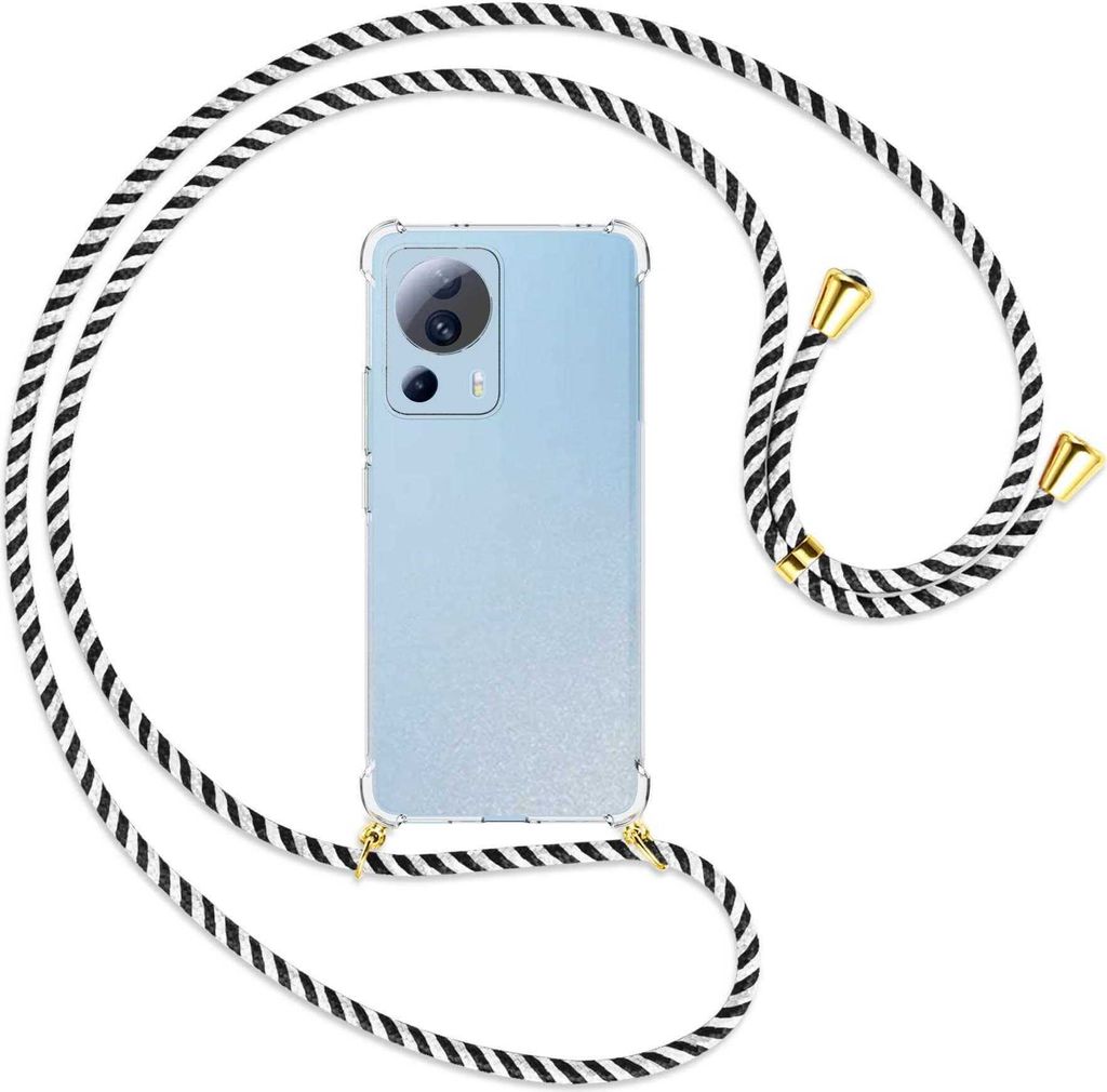 Handykette Backcover-Schutzhülle mit Band (Metall goldfarben) für Xiaomi Civi 2, Xiaomi 12 Lite NE - schwarz/weiß gestreift