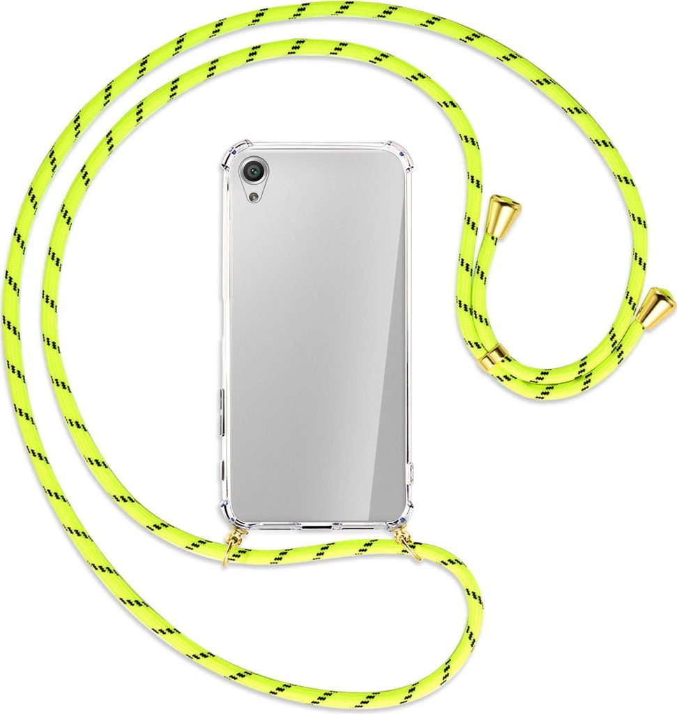 Handykette Backcover-Schutzhülle mit Band (Metall goldfarben) für Sony Xperia X Performance - neongelb